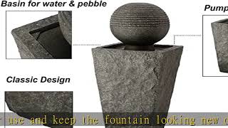 Glitzhome Outdoor Water Fountain with LED Light Decorative Patio Fountain Waterfall Pedestal Water