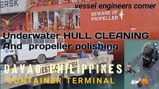 Ship underwater hull cleaning and propeller polishing