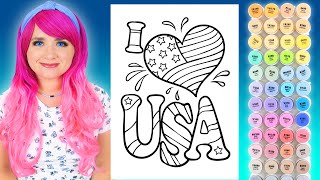 ASMR Coloring I ❤️ USA (4th of July) | Calming ASMR Coloring for Relaxation & Stress-Relief