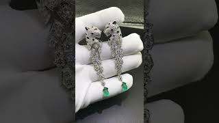 Cartier Platinum Panthere de Cartier 6 27ct Diamond Paved Emeralds Drop Earrings #diamond #jewelry