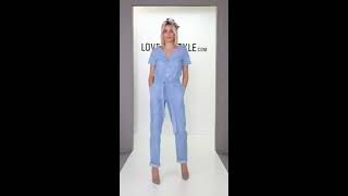 LMS Light Denim Jumpsuit With Button Down Front And Tie Waist