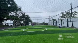 entrega sexta cancha renovada en colonia Las Delicias, en el distrito de Coatepeque, Santa Ana Este