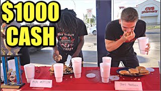 $1000 TEXAS BURGER EATING CONTEST (Gone WILD)! Burger Eating Championship (Uncut With Eating Sounds)