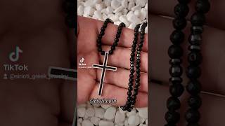 Lava Stones & Stainless Steel Cross Greek Necklace #lava #cross #greek #necklace #faith