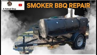 FIXING UP MY FRIEND'S SMOKER TRAILER SMOKER BBQ REPAIR AND PAINT WELDING REPAIRS