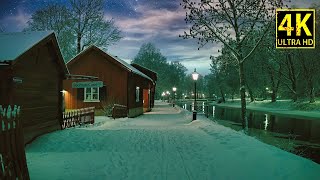 Peaceful and Relaxing Night Walk in the Snow 4K HDR- Sweden- Crunching Snow Sound