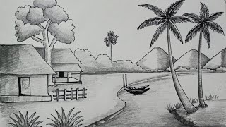 Beautiful landscape scenery | Mountain village | River  side coconut tree