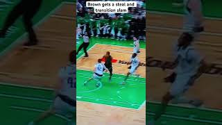 NBA Finals 2024: Steal and fast break slam for Brown #nba #shorts #highlights