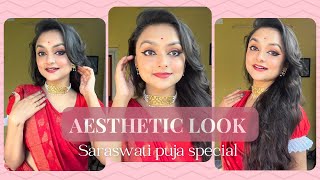 Achieve the Perfect Aesthetic Look for Saraswati Puja |Step-by-Step Makeup #trending #makeup #Bangla