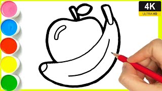 How to draw apple with banana fruit Drawing || Step by step banana Drawing || Apple drawing by Arya.