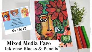 Inktense blocks & pencils on a busy acrylic background - Mixed Media Face No 10/12  #3Girland12Faces