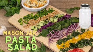 Mason Jar Pasta Salad - School and Work lunch Ideas - Meal Prep Pasta | Starch Solution Staple Meals