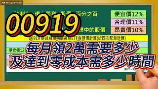 #00919 每月領2萬需要多少張及達到零成本需多少時間