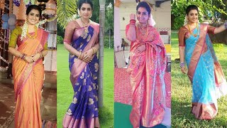 Pandian stores serial actress dhanam saree collections || Actress sujitha saree collections