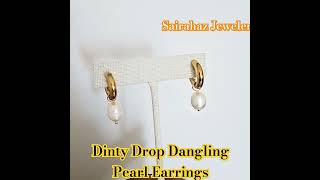 Dinty Drop Dangling Pearl Earrings, White Pearl Earrings #pearlearrings #pearl #gems