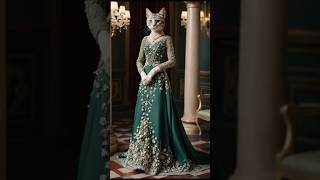 "Regal Feline in Pearls: A Cat Modeling an Elegant Evening Gown"#cute #fashionevent #pearl #shorts