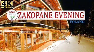 Zakopane Evening Tatra Poland January 2024  Walking Tour 4K