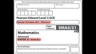 Edexcel A Level Maths - October 2021 - Statistics