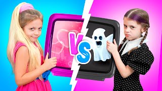 Eva and Wednesday play Black vs Pink Cinema Challenges for kids