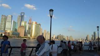 Shanghai, filmed from the direction of the Bund towards Pudong, Lujiazui skyline, China 2012