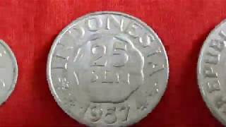 Indonesian old UNC coins of 1 Sen 1952, 25 Sen 1957 & 50 Sen 1958