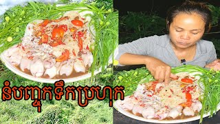 នំបញ្ចុកទឺកប្រហុក​ cambodian noodle with spicy fish past