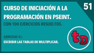 51-Ejercicio 41 resuelto en PSeInt. Escribir las tablas de multiplicar del 1 al 10.