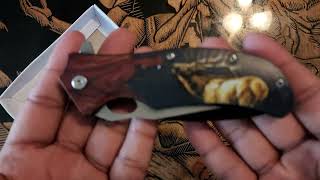 8.5" TACTICAL Spring Assisted Open Pocket Knife FOLDING Blade Elk Wood Handle Unboxing