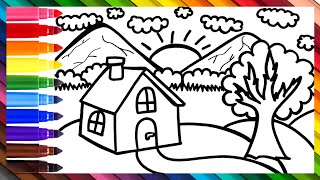 Dibuja y Colorea Un Paisaje Muy Fácil || Dibujos Para Nios