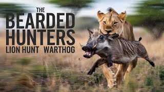 Lioness in Pursuit of Warthog: A Wild Chase in the African Savannah