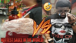 HOTTEST SAUCE IN THE WORLD CHALLENGE HE TEARS UP! (MUST WATCH!)