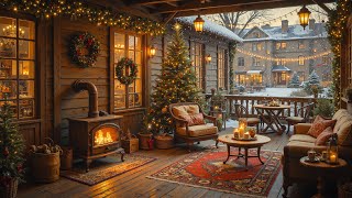 Cozy Christmas Balcony 🎄 Relaxing Jazz Music & Fireplace Sounds for Holiday