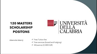 Fully Funded I 120 Masters Scholarships Position I Universita Della Calabria I Italy I 2022