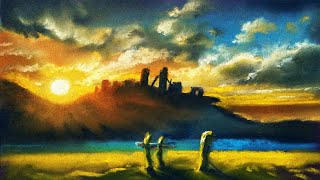 Landscape painting tutorial for beginners - easy drawing tutorials - soft pastels