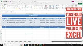 Stock market portfolio live values in excel with profit and loss calculations 👍