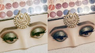 Green glittery eye look on eye dummy | eye makeup dummy for practice | makeup tutorial step by step