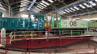 Barrow Hill turntable demonstration - class 08 (kind of) and 03 shunters have a spin - 11/08/24