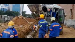 Self loading mixer truck at the construction site