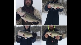 BIG BASS Ice Fishing Public Pond In Coshocton Ohio 2021 Using Tip Ups with Live Bait