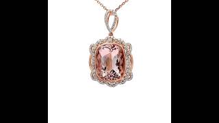 17.05 Carat Morganite & Diamond Lace Halo Drop Pendant Necklace in 14k Two-Tone Gold