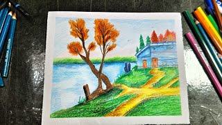 How TO DRAW EASY VILLAGE SCENERY | EASY DRAWING STEP BY STEP WITH COLOUR PENCIL DRAWING 🎨#artworld