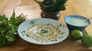 The BEST Chilled Summer Corn & Tomato Soup...with Roasted Serrano Crema!