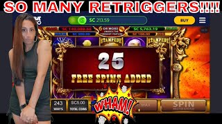 6 RETRIGGERS!!! 175 FREE GAMES on Stampede Fury!! | Chumba Casino | Real Money