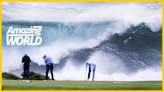 Would you have expected that? Golfers are hit by a BIG WAVE