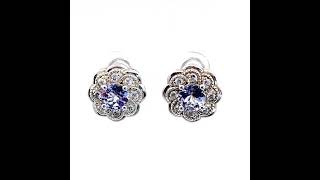 Tanzanite Flower Bloom Textured Omega Back Earrings