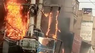 Transformer blast at Nishtar road Multan | Quick response by fire brigade  #shorts