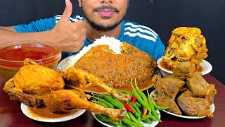 Eating Big Whole Telapia Fish Curry,Deshi Chicken,Beef Liver,Goat Head Curry With Rice || Asmr Show