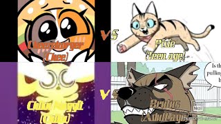 Chikn Nuggit (Chikn) and Cheezeborger (Chee) vs Pixie (Teen age) and Brutus (Adult age)