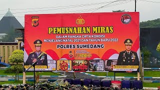 Ribuan Berbagai Jenis Merek Minuman Keras di Musnahkan Polres Sumedang Menjelang Natal & Tahun Baru