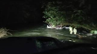 Night time creek crossing in Stock Jeep Rubicon in Blue Ridge GA